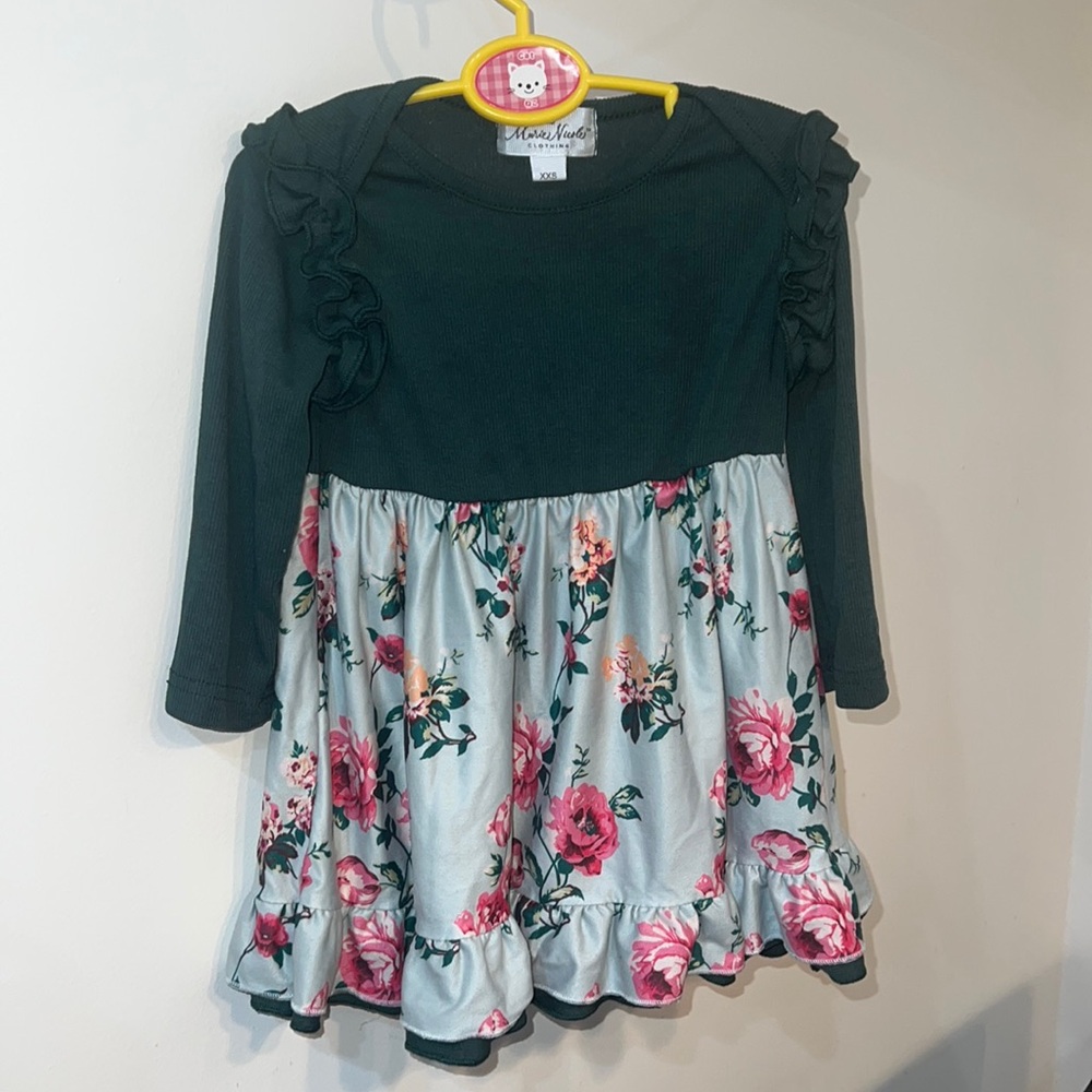 Marie Nicole emerald baby girl toddler girl green long sleeve floral dress